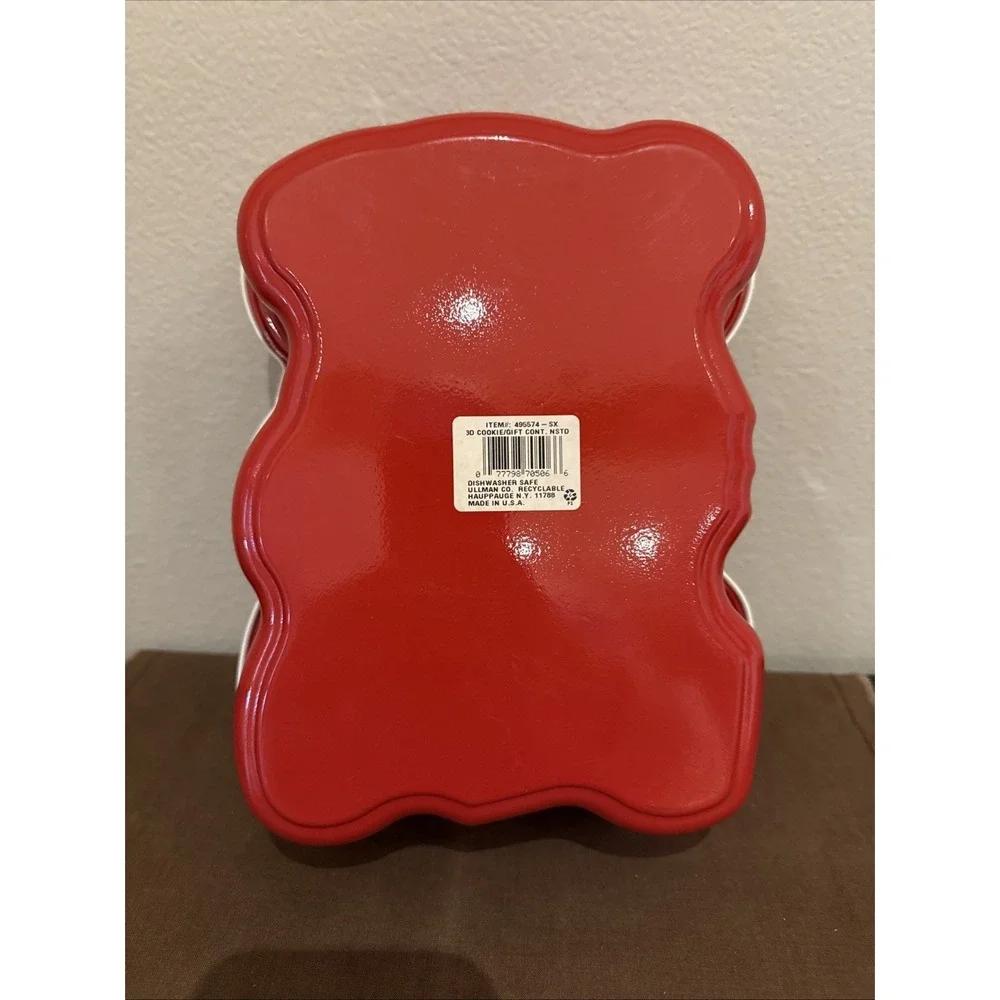 Vintage Ullman Christmas Red 3D Cookie Container Teddy Brown Bear Made‎ in USA